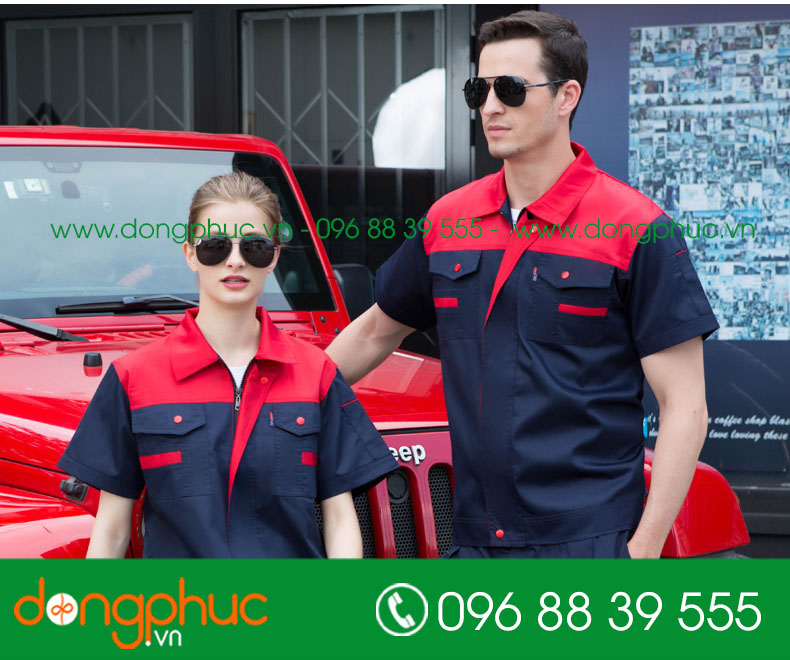 Mẫu bảo hộ màu tím than phối đỏ cộc tay
